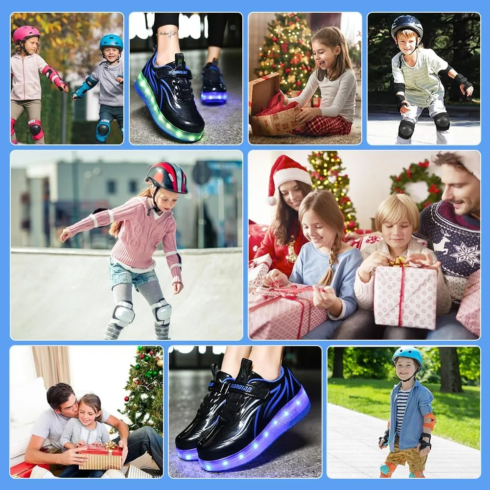 Kids Shoes with Double Wheels - Upgraded Kids Roller Shoes for Gifts, Retractable Wheels Skateboarding Shoes for Kids Sneakers Light Up Rechargeable for Birthday Party Gift