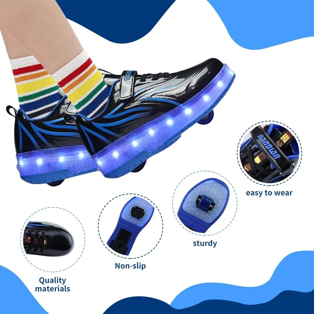 Kids Shoes with Double Wheels - Upgraded Kids Roller Shoes for Gifts, Retractable Wheels Skateboarding Shoes for Kids Sneakers Light Up Rechargeable for Birthday Party Gift