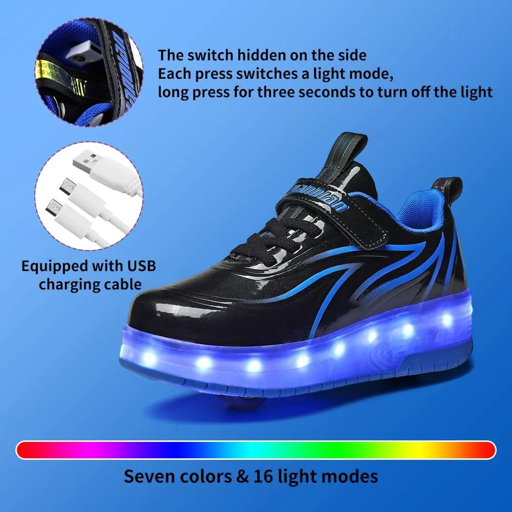 Kids Shoes with Double Wheels - Upgraded Kids Roller Shoes for Gifts, Retractable Wheels Skateboarding Shoes for Kids Sneakers Light Up Rechargeable for Birthday Party Gift