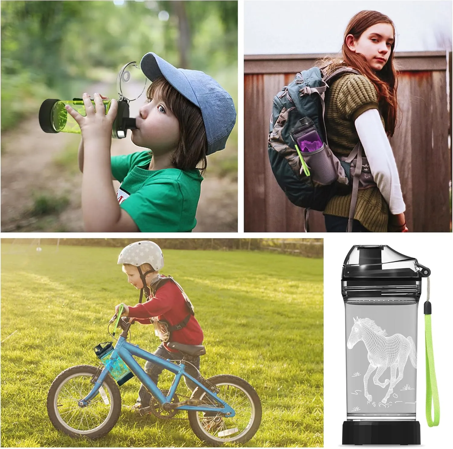 Kids Water Bottle, Horse-themed Light-Up Sport Cup with 3D Glowing LED Horse Light – 14 OZ Tritan BPA-Free - Camping, and Holidays (Horse)