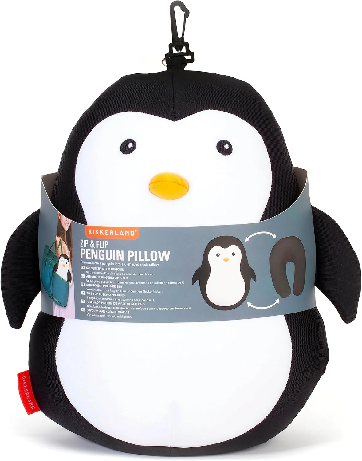 Kikkerland TT23 Zip Flip Travel Pillow, Penguin