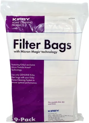 Kirby Vacuum Bags G4, G5, G6 – Genuine Micron Magic Filtration, 9-Pack – Part #197394, Universal Fit for Kirby Generation Series