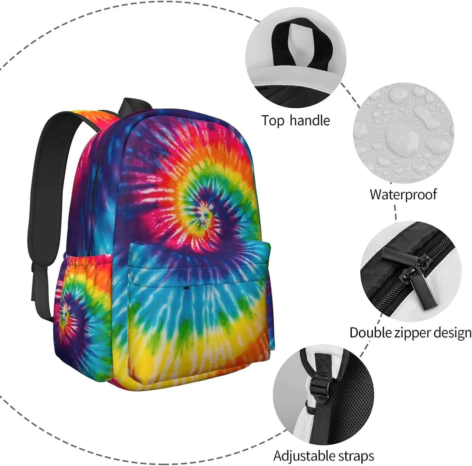 KiuLoam 17 Inch Backpack Colorful Rainbow Tie Dye Laptop Backpack Shoulder Bag School Bookbag Casual Daypack