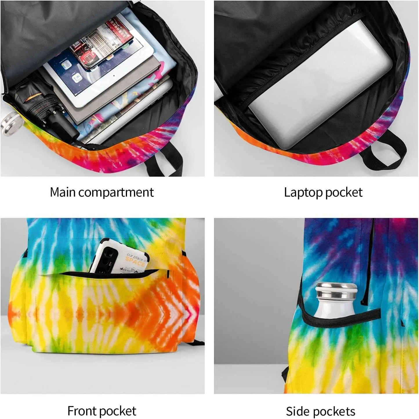KiuLoam 17 Inch Backpack Colorful Rainbow Tie Dye Laptop Backpack Shoulder Bag School Bookbag Casual Daypack
