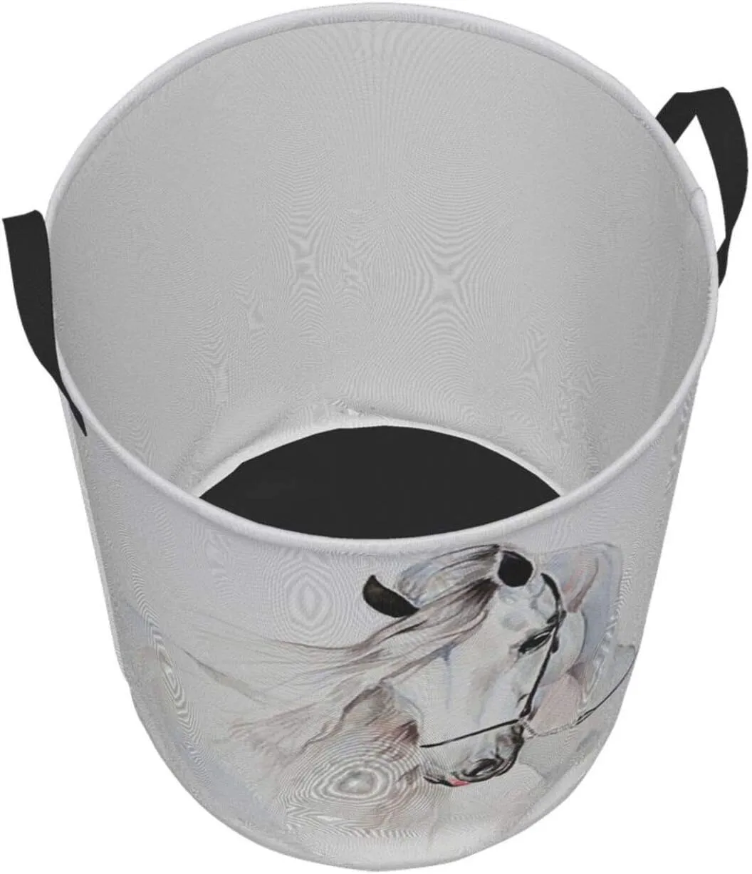 KiuLoam White Horse Animal 19.6 Inches Large Storage Basket with Handles Collapsible Portable Laundry Fabric Hampers Tote Bag for Toys Clothing Organization
