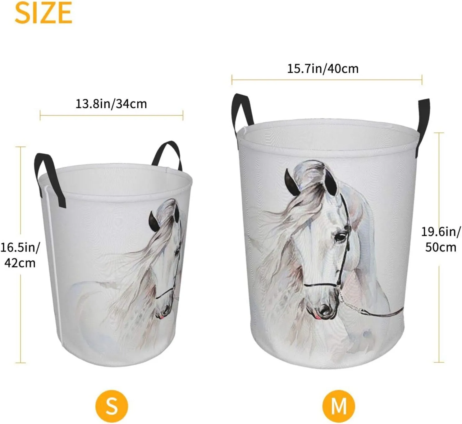 KiuLoam White Horse Animal 19.6 Inches Large Storage Basket with Handles Collapsible Portable Laundry Fabric Hampers Tote Bag for Toys Clothing Organization