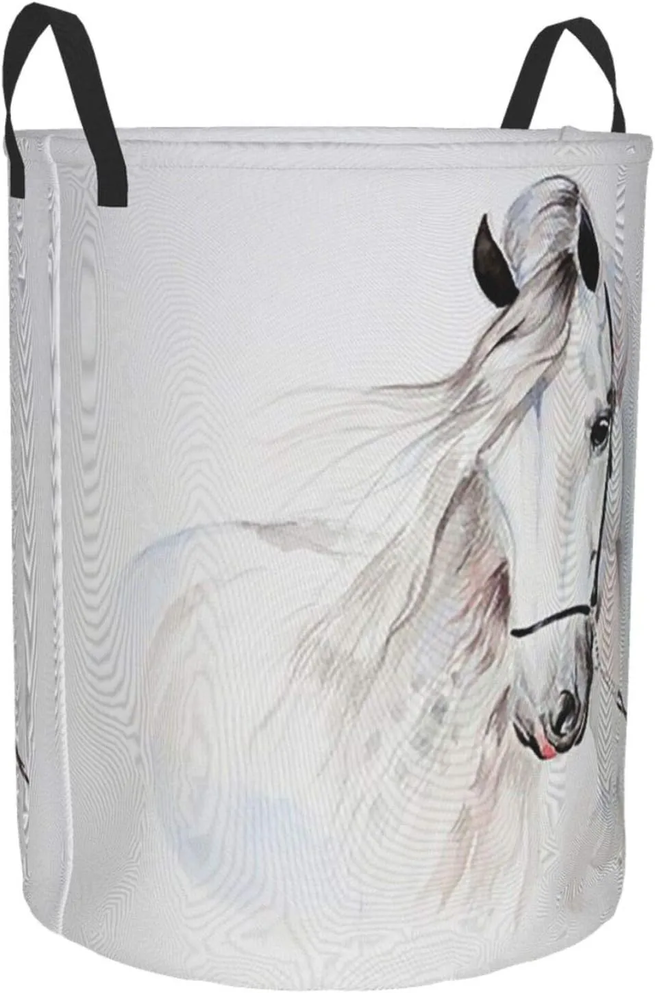 KiuLoam White Horse Animal 19.6 Inches Large Storage Basket with Handles Collapsible Portable Laundry Fabric Hampers Tote Bag for Toys Clothing Organization
