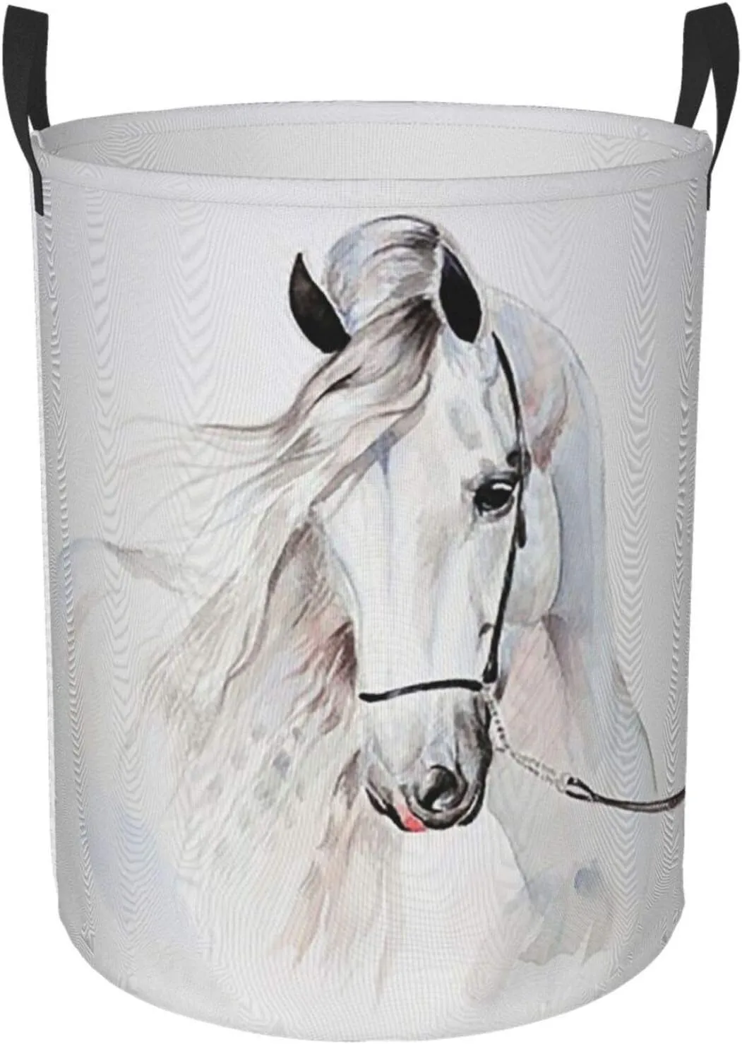 KiuLoam White Horse Animal 19.6 Inches Large Storage Basket with Handles Collapsible Portable Laundry Fabric Hampers Tote Bag for Toys Clothing Organization
