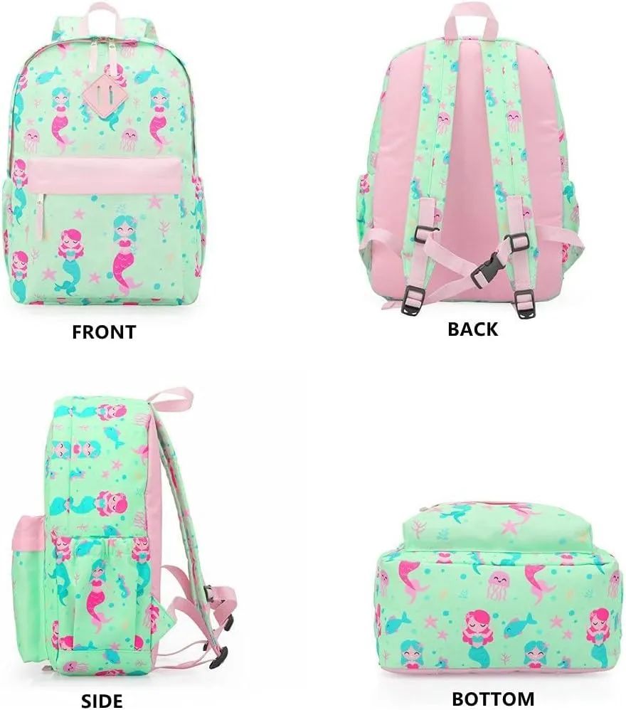 KK CRAFTS Preschool Backpack Kindergarten Little Kids Toddler Elementary School Backpacks for Boys and Girls with Chest Strap(Green Mermaid)
