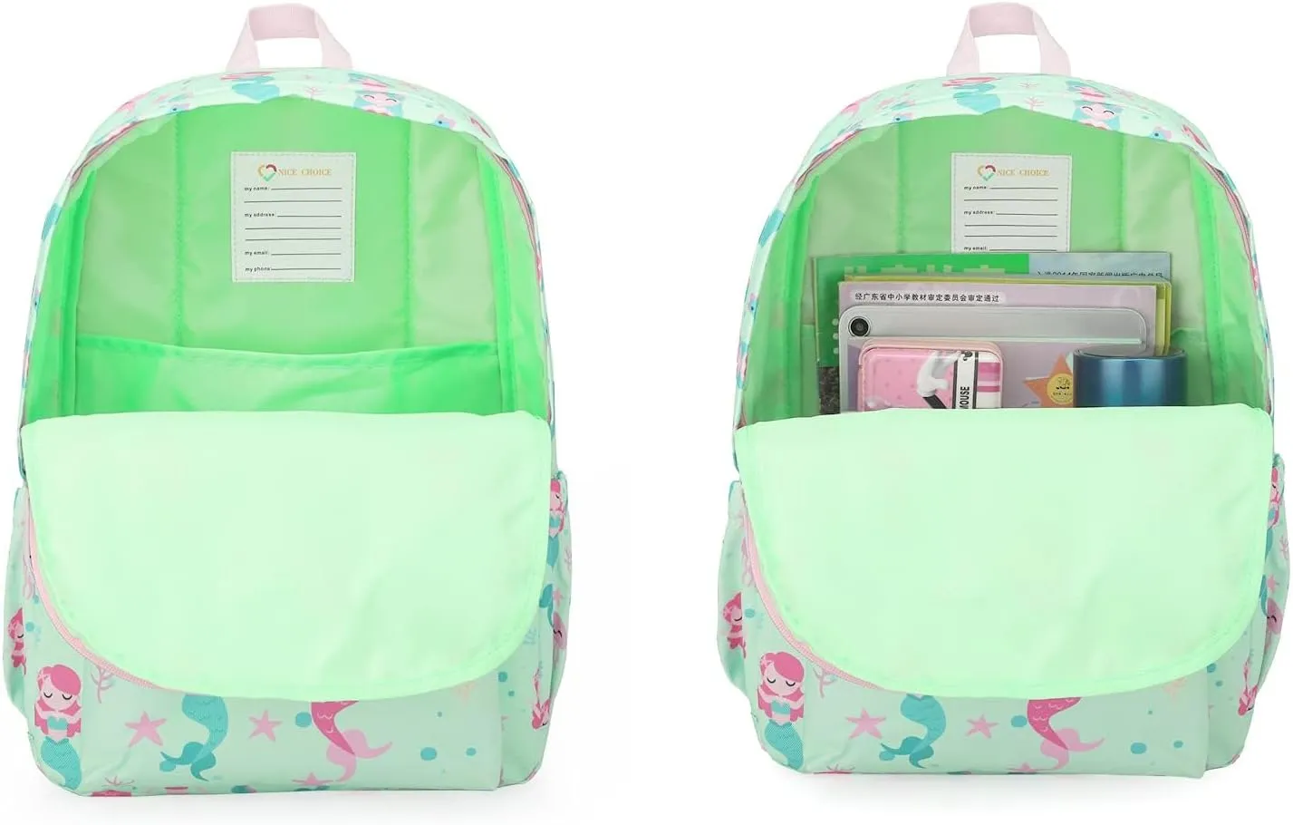 KK CRAFTS Preschool Backpack Kindergarten Little Kids Toddler Elementary School Backpacks for Boys and Girls with Chest Strap(Green Mermaid)