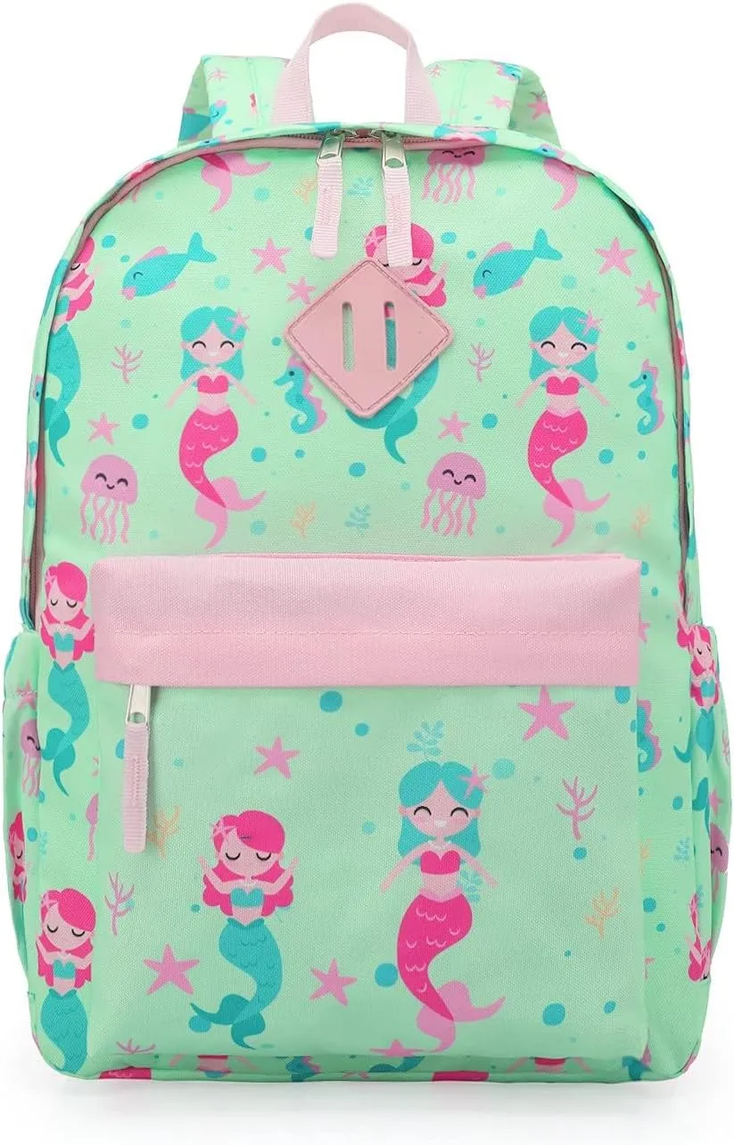 KK CRAFTS Preschool Backpack Kindergarten Little Kids Toddler Elementary School Backpacks for Boys and Girls with Chest Strap(Green Mermaid)