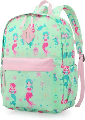KK CRAFTS Preschool Backpack Kindergarten Little Kids Toddler Elementary School Backpacks for Boys and Girls with Chest Strap(Green Mermaid)