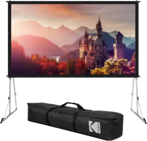KODAK 150” Dual Projector Screen W/Stand - Fast Fold Gray Rear Projection Backdrop for Outdoor & Indoor Movies with Tripod, Outdoor Stability Kit, & Black Storage Carry Case
