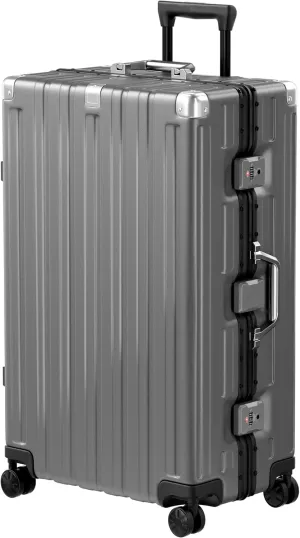 Krute Luggage 28 Inch Aluminum Frame No Zipper Large Luggages Noble Metal Hardshell Lightweight Luggage PC ABS TSA Suitcase with Spinner Wheels Gray