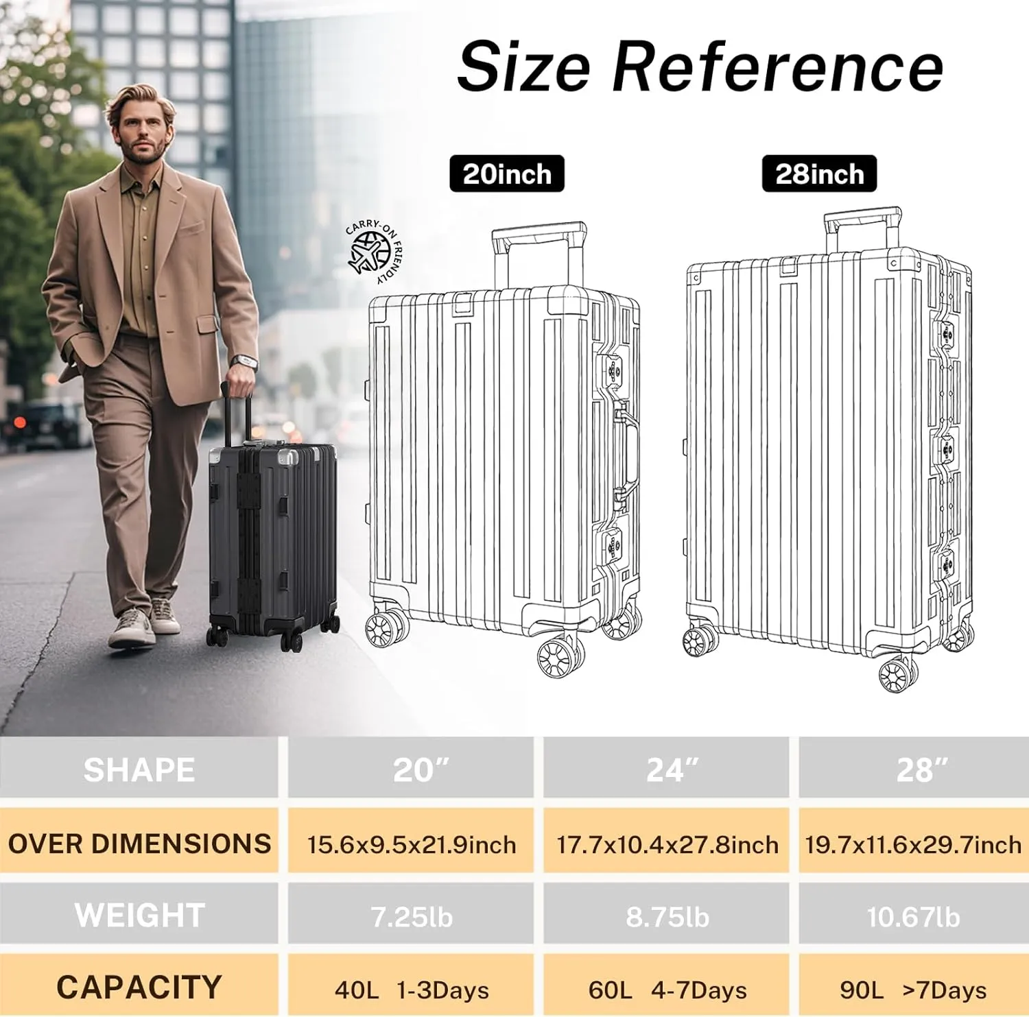 Krute Luggage 28 Inch Aluminum Frame No Zipper Large Luggages Noble Metal Hardshell Lightweight Luggage PC ABS TSA Suitcase with Spinner Wheels Gray