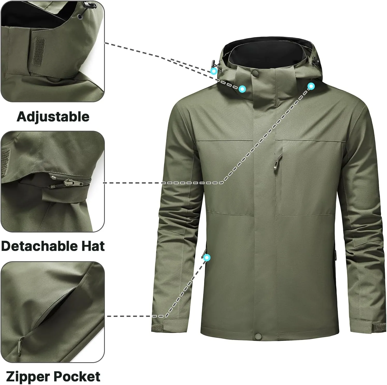 Lamgool Waterproof Jackets for Men Lightweight Rain Jacket Hooded Raincoat Zip Windbreaker for Running Hiking Travel