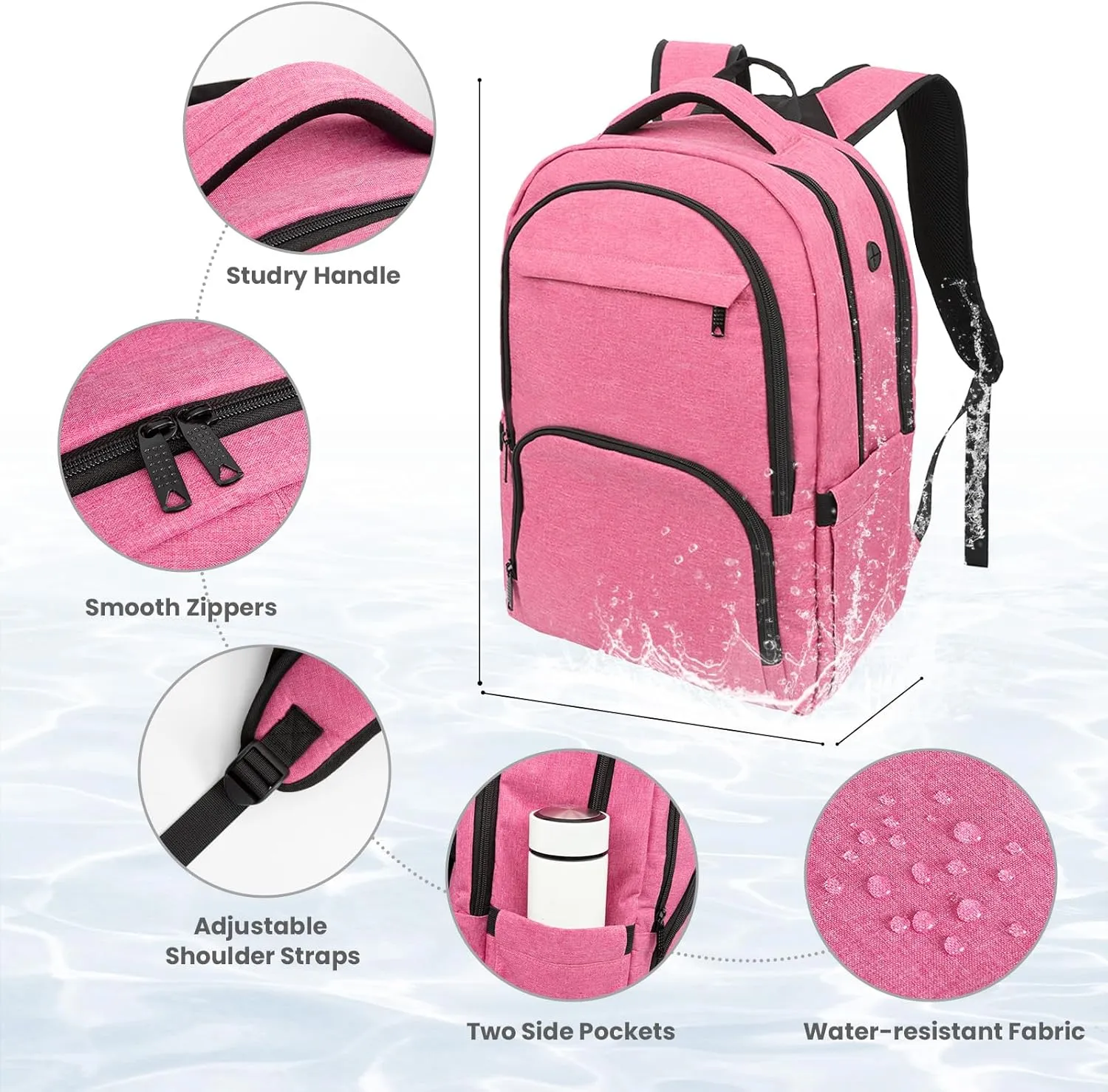 Laptop Backpack, Travel Backpacks for Men Women, Business Anti Theft Computer Backpack with USB Charging Port, Water Resistant School Backpack Work Back Pack Bookbag Fits 15.6 Inch Notebook, Pink