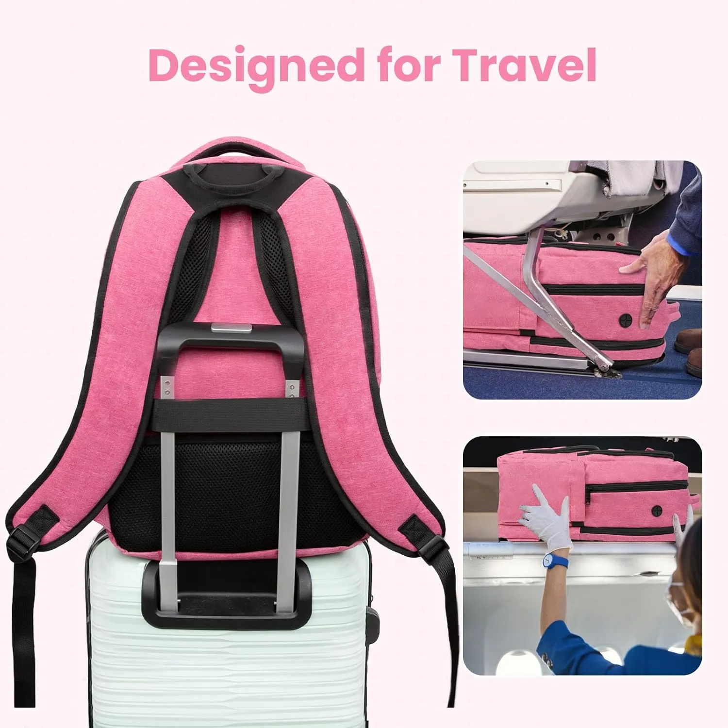 Laptop Backpack, Travel Backpacks for Men Women, Business Anti Theft Computer Backpack with USB Charging Port, Water Resistant School Backpack Work Back Pack Bookbag Fits 15.6 Inch Notebook, Pink