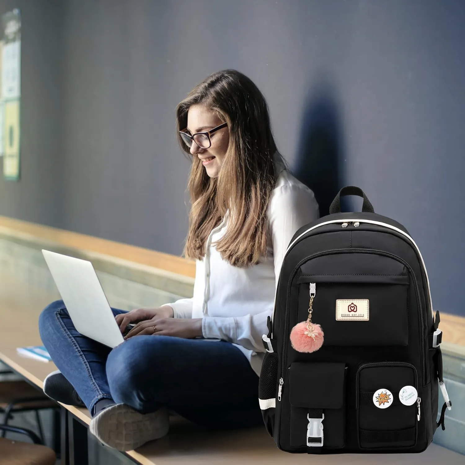 Laptop Backpacks 15.6 Inch College Backpack Elementary Middle High School Bag Large Cute Bookbags Anti Theft Travel Back Pack Casual Daypack Kids Book Bag for Teens Girls Women Students (Black)