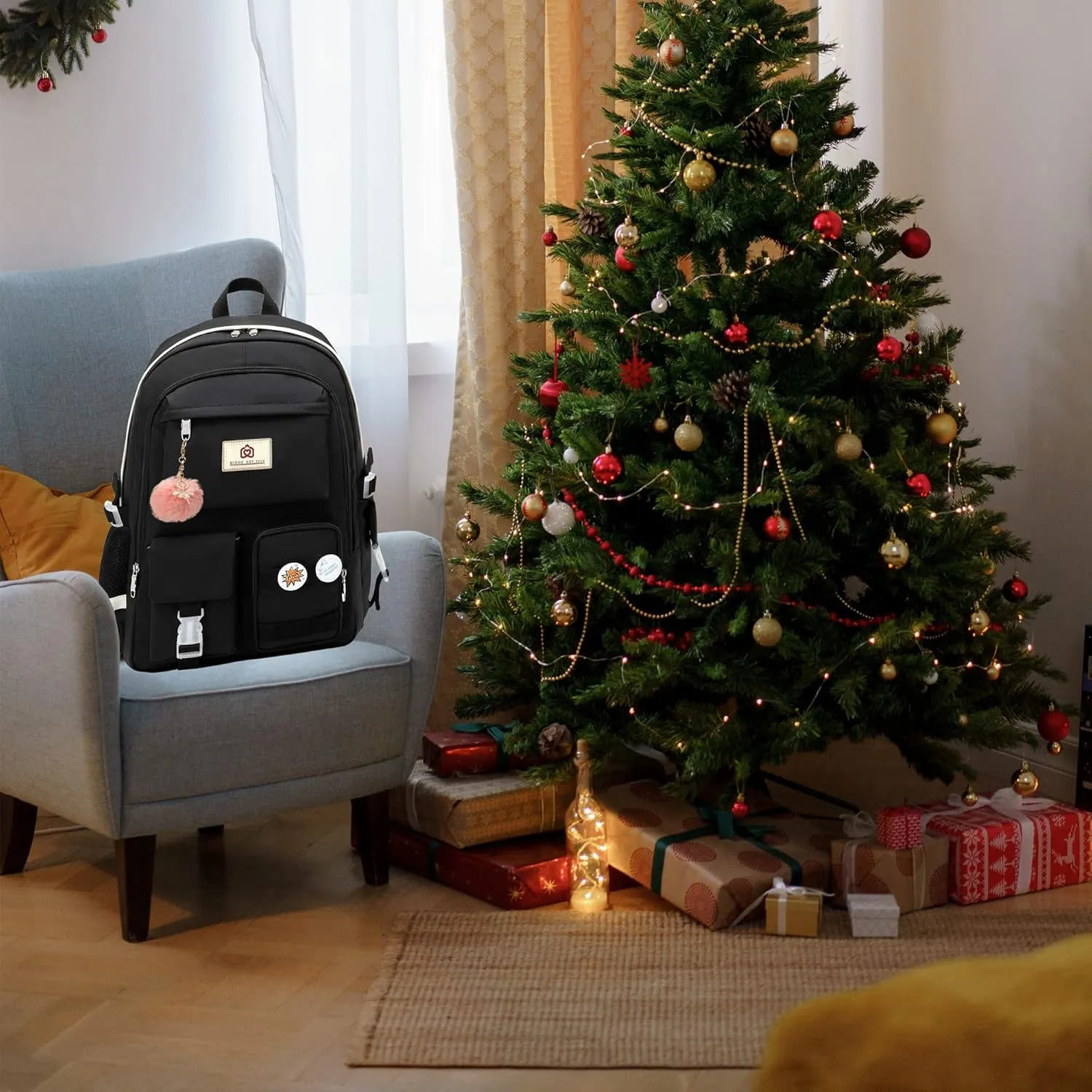 Laptop Backpacks 15.6 Inch College Backpack Elementary Middle High School Bag Large Cute Bookbags Anti Theft Travel Back Pack Casual Daypack Kids Book Bag for Teens Girls Women Students (Black)