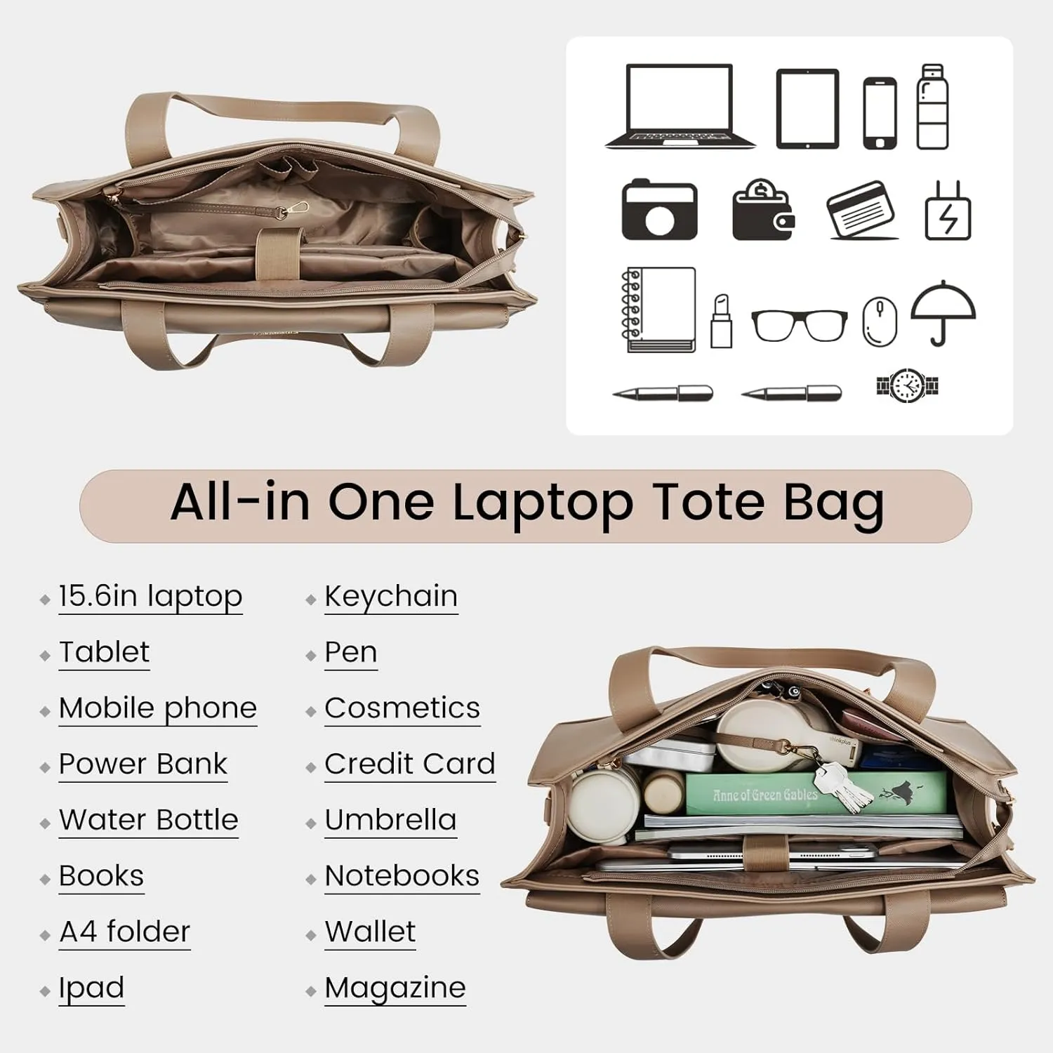 Laptop Bag for Women Leather Laptop Tote Bag Large Computer Bag Waterproof Business Office Work Bag