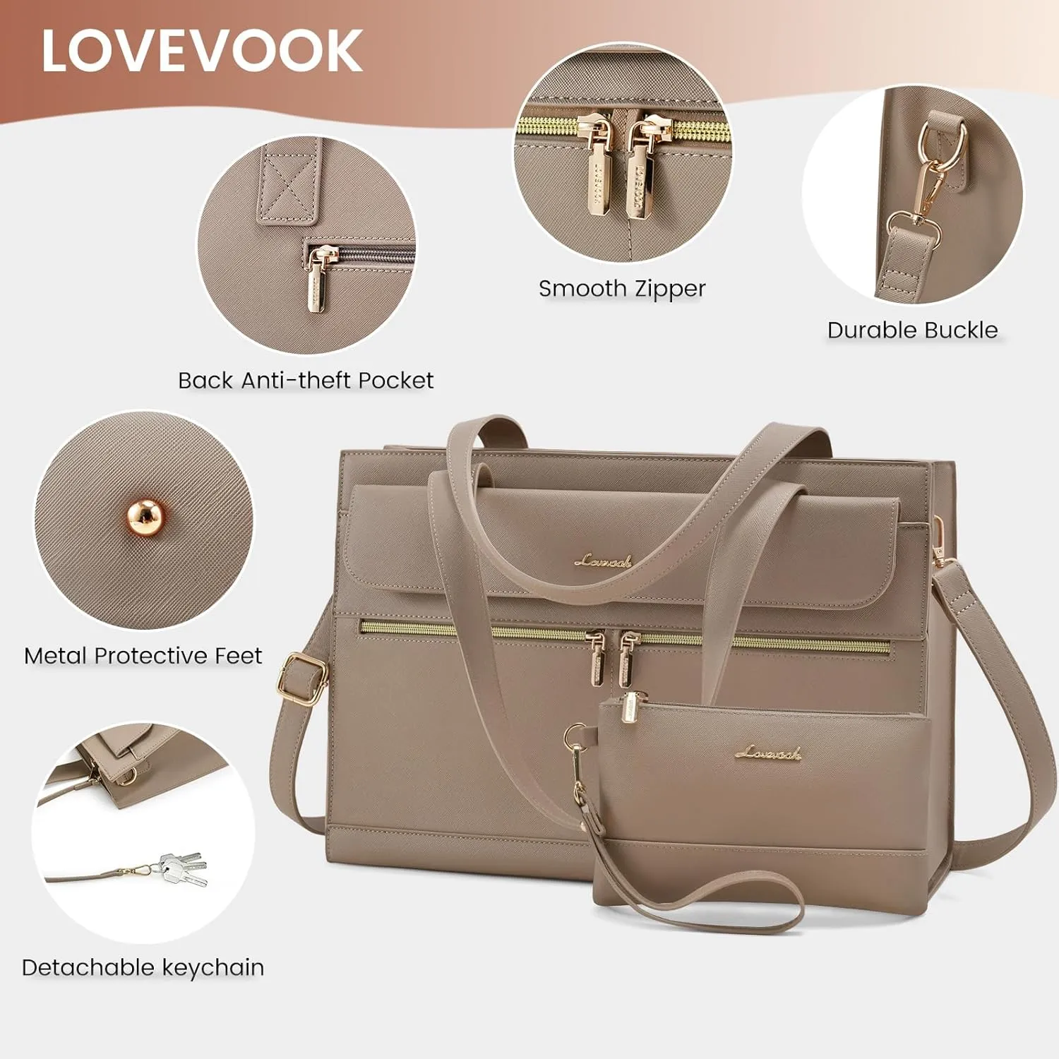 Laptop Bag for Women Leather Laptop Tote Bag Large Computer Bag Waterproof Business Office Work Bag
