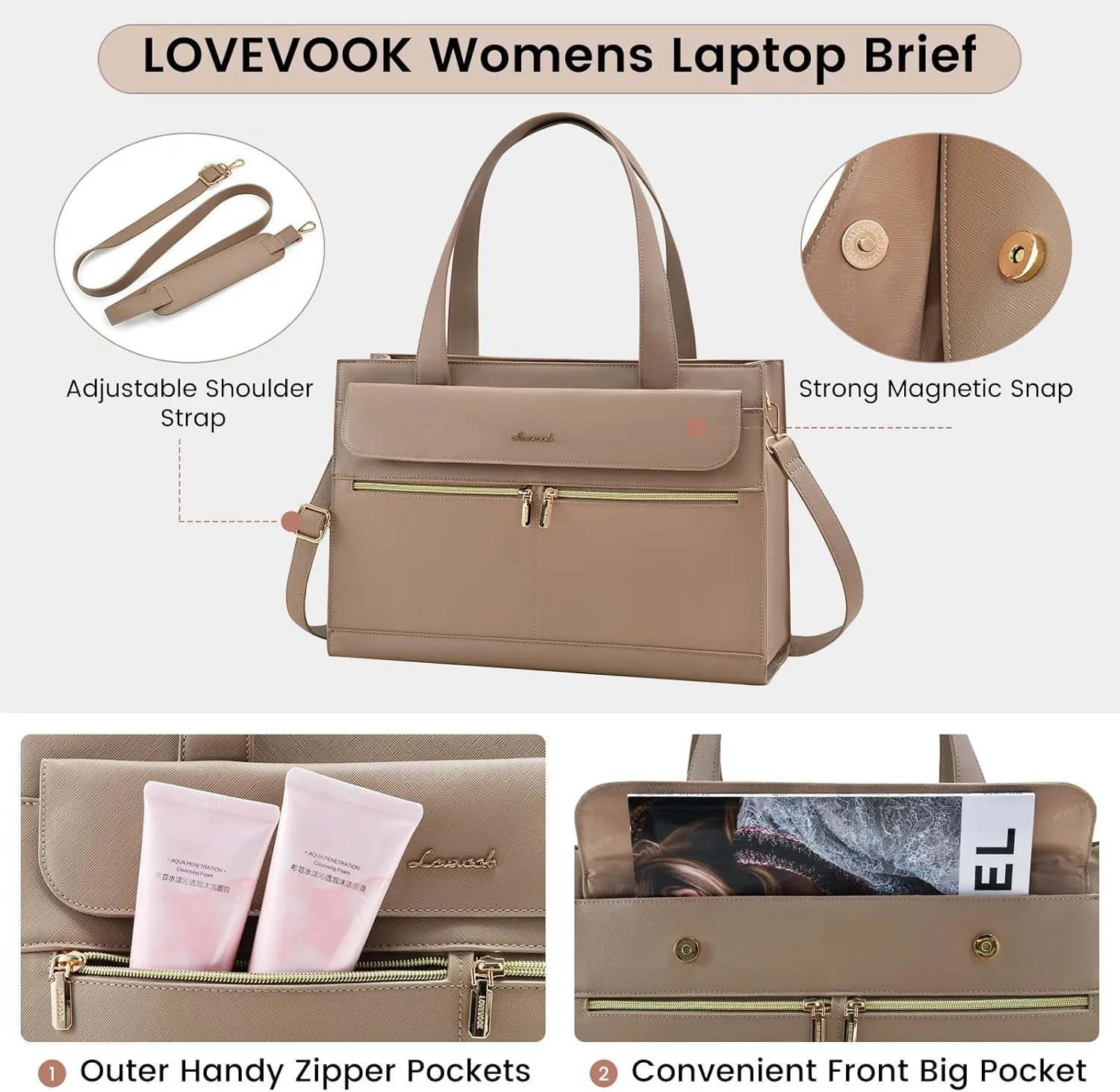 Laptop Bag for Women Leather Laptop Tote Bag Large Computer Bag Waterproof Business Office Work Bag