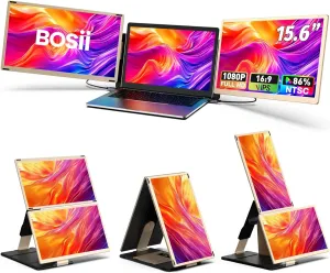 Laptop Screen Extender Monitor - 15.6" IPS FHD 1080P Triple Portable Extended Monitor for Laptops Type-C/HDMI/USB-A Compatible with Windows Mac Chrome