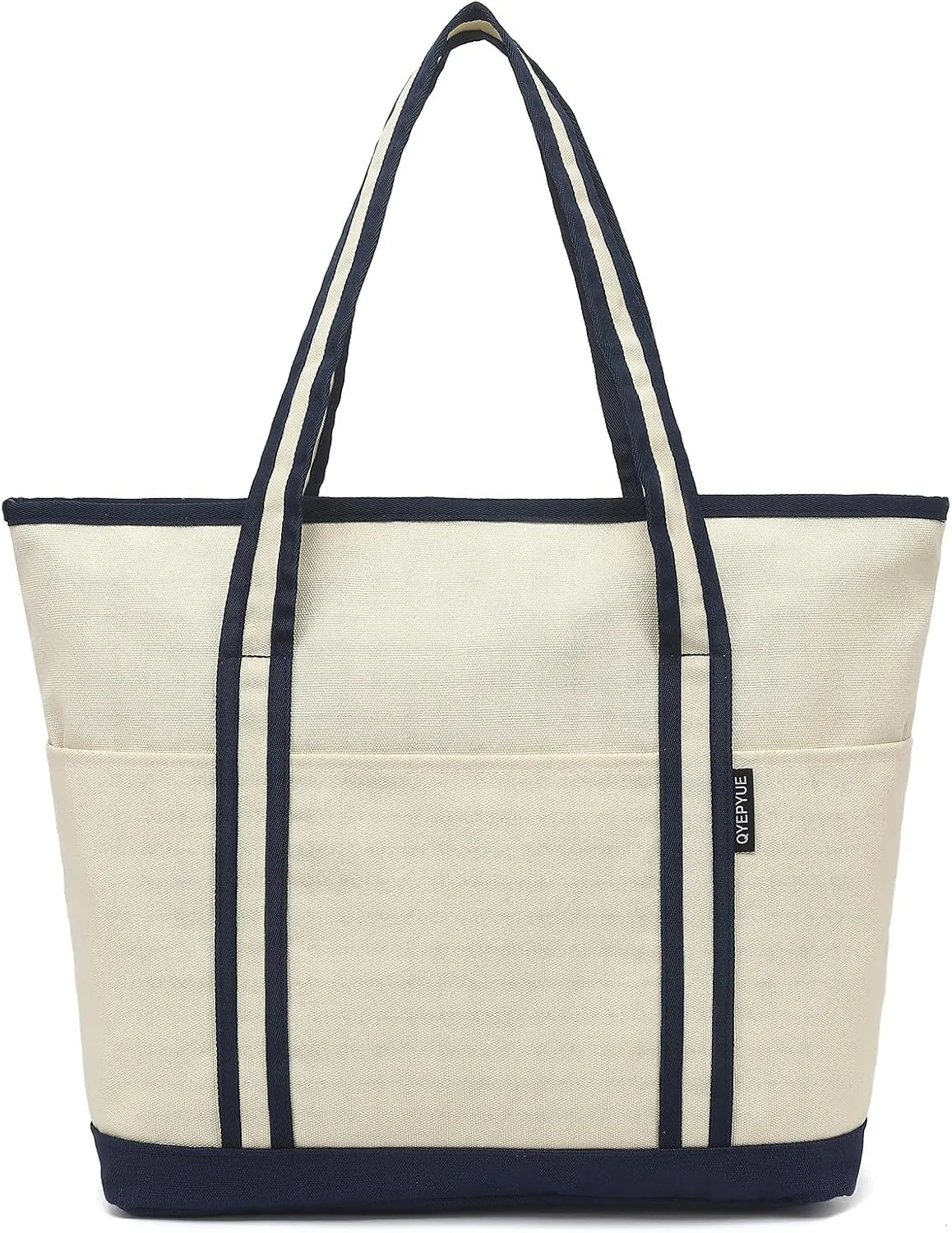 Large Canvas Tote Bag for Women, Utility Tote Bag with Zipper Closure, Everything Bag with 3 Front Pockets