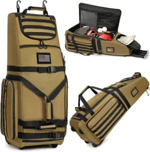 Large Catcher Gear Bag with Wheels - Rolling Baseball Tactical Style for 4 Bats, Multiple Pockets & Fence Hook