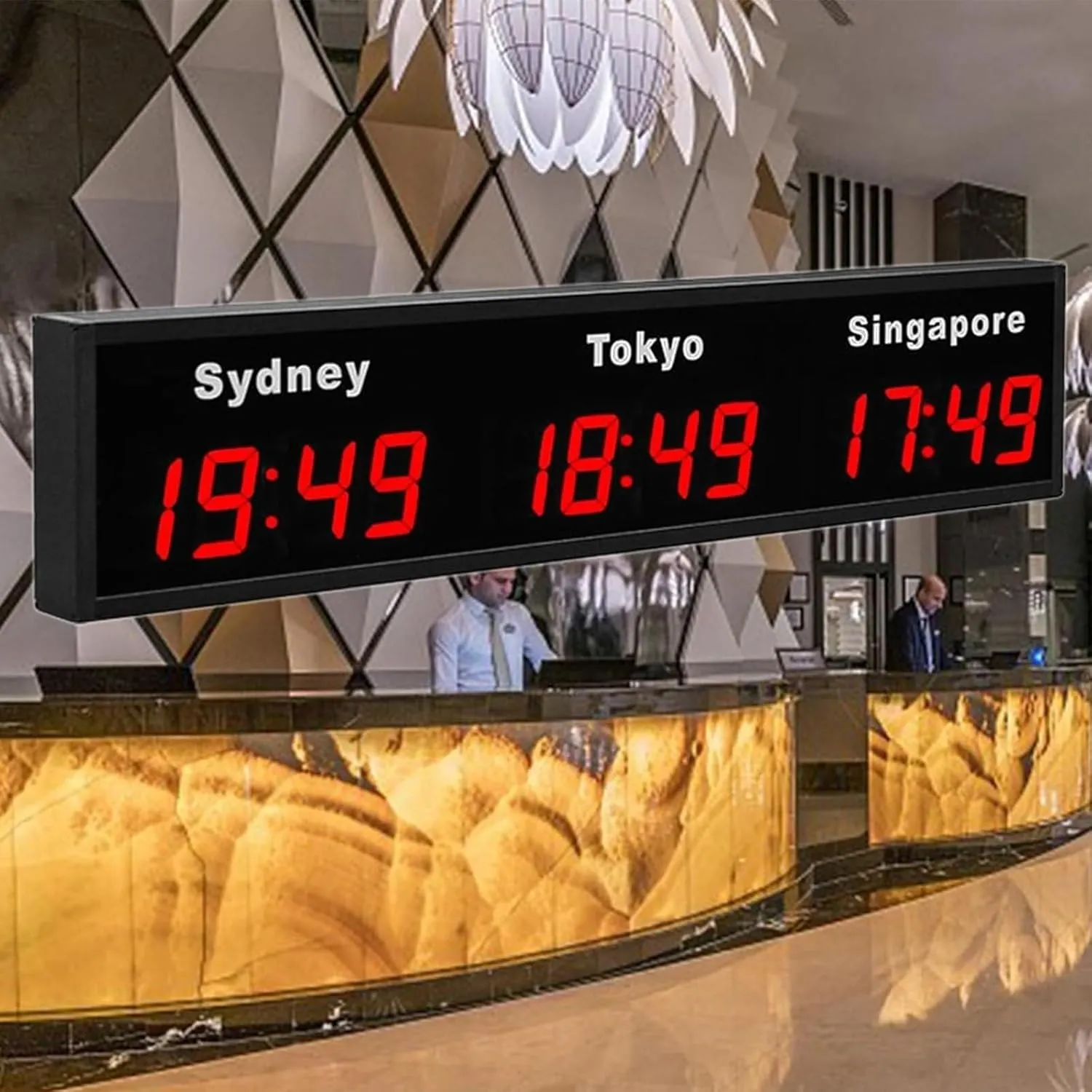 Large Digital LED World Clock, 3/4/5 Time Zone Wall Mounted City Time Zone World Clock, Hotel, Multinational Corporation(3 Time Zones)