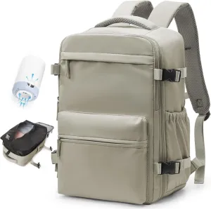 Large Vacuum Travel Backpack with Pump for Women,Airback Personal Item Carry on Backpacks Flight Approved 18x14x8 inches for Men,Laptop Waterproof Work Compression bags Casual Daypack,GreyBrown