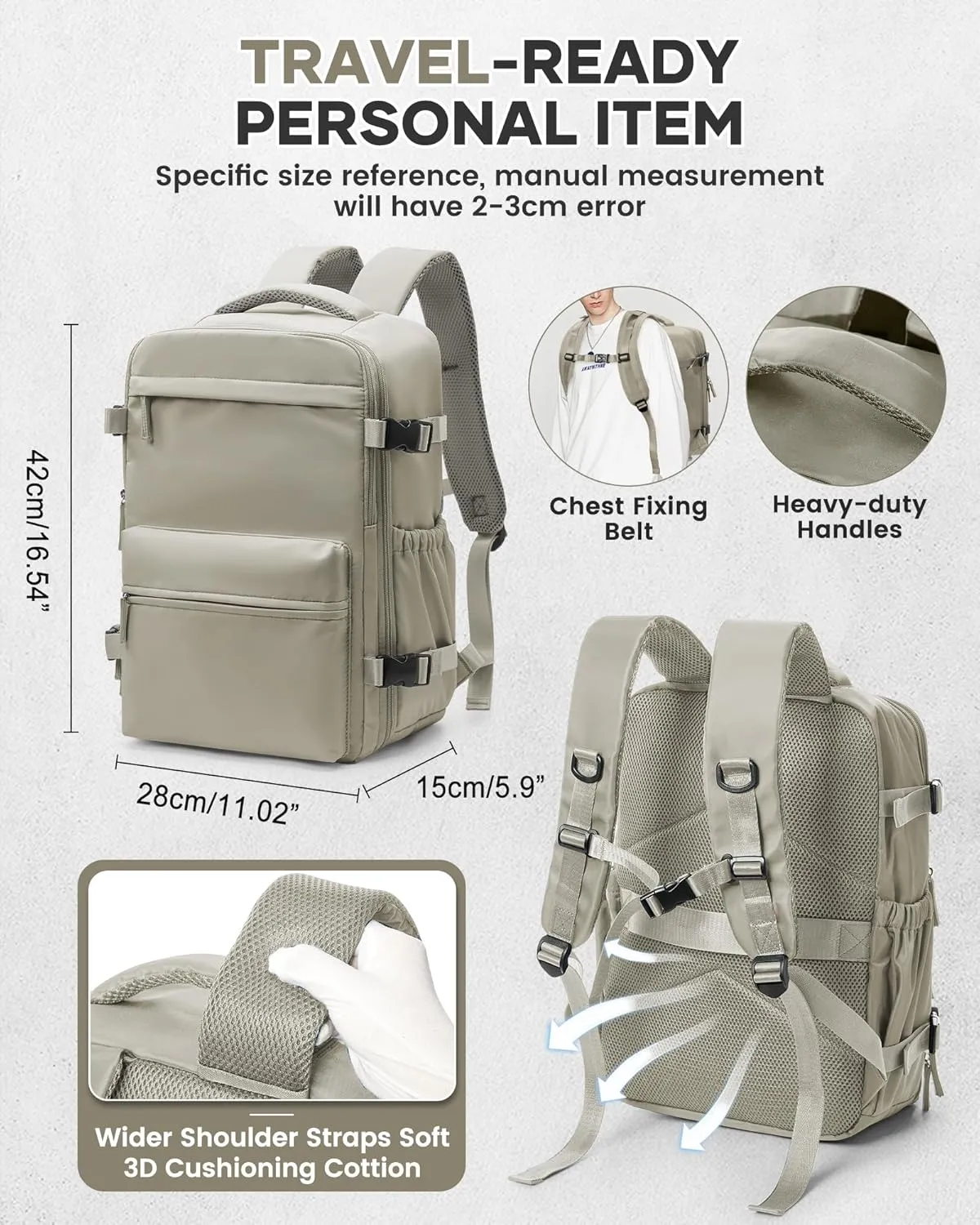 Large Vacuum Travel Backpack with Pump for Women,Airback Personal Item Carry on Backpacks Flight Approved 18x14x8 inches for Men,Laptop Waterproof Work Compression bags Casual Daypack,GreyBrown