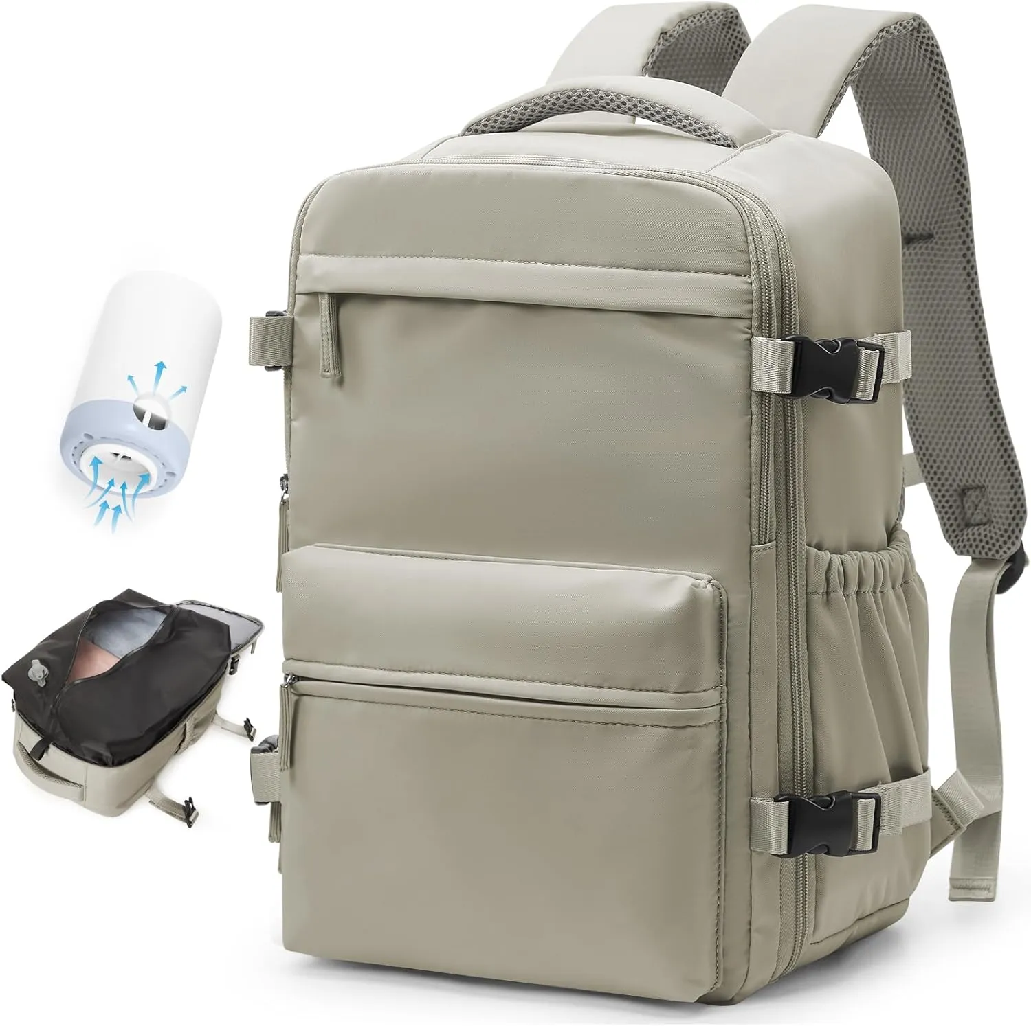 Large Vacuum Travel Backpack with Pump for Women,Airback Personal Item Carry on Backpacks Flight Approved 18x14x8 inches for Men,Laptop Waterproof Work Compression bags Casual Daypack,GreyBrown