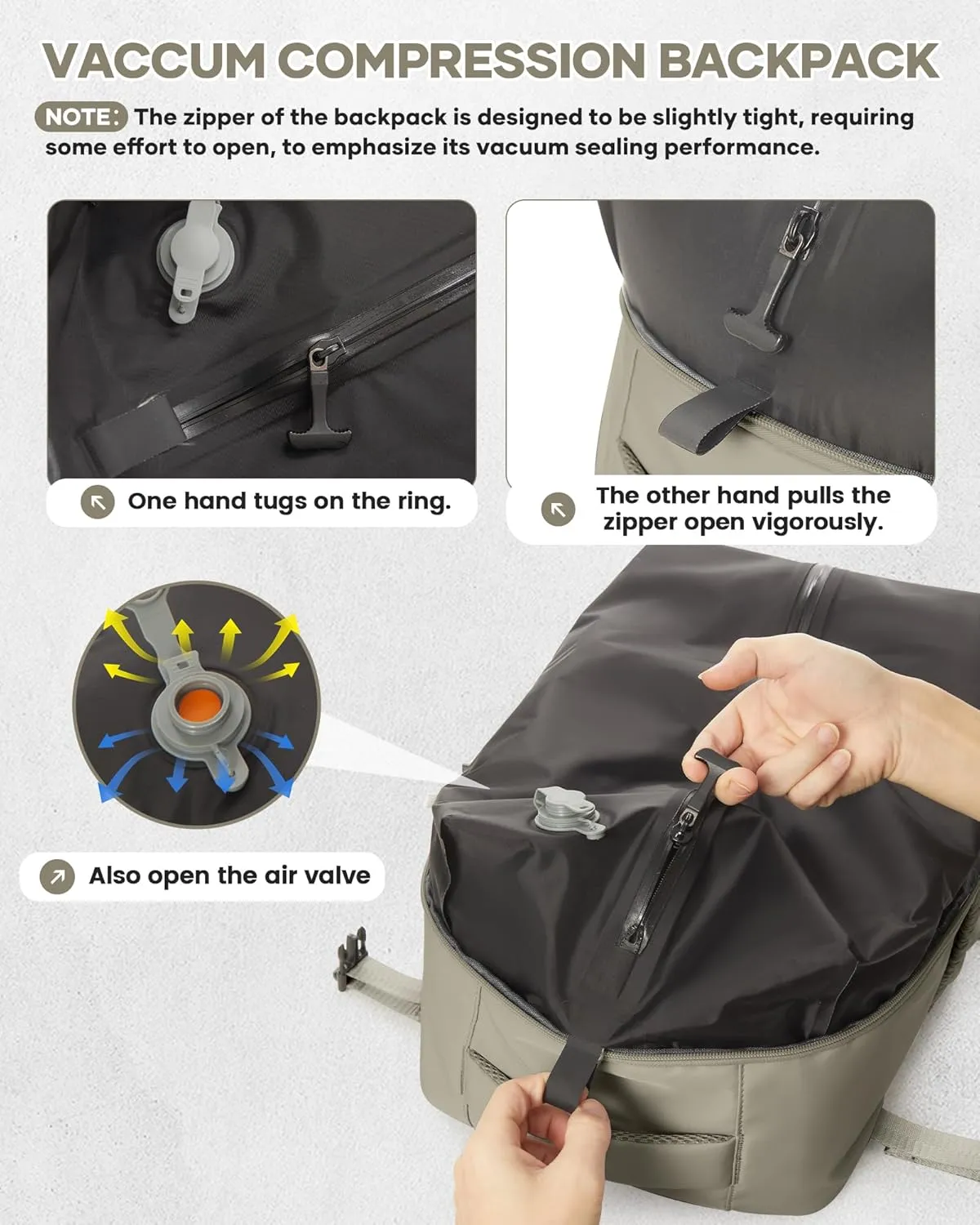 Large Vacuum Travel Backpack with Pump for Women,Airback Personal Item Carry on Backpacks Flight Approved 18x14x8 inches for Men,Laptop Waterproof Work Compression bags Casual Daypack,GreyBrown