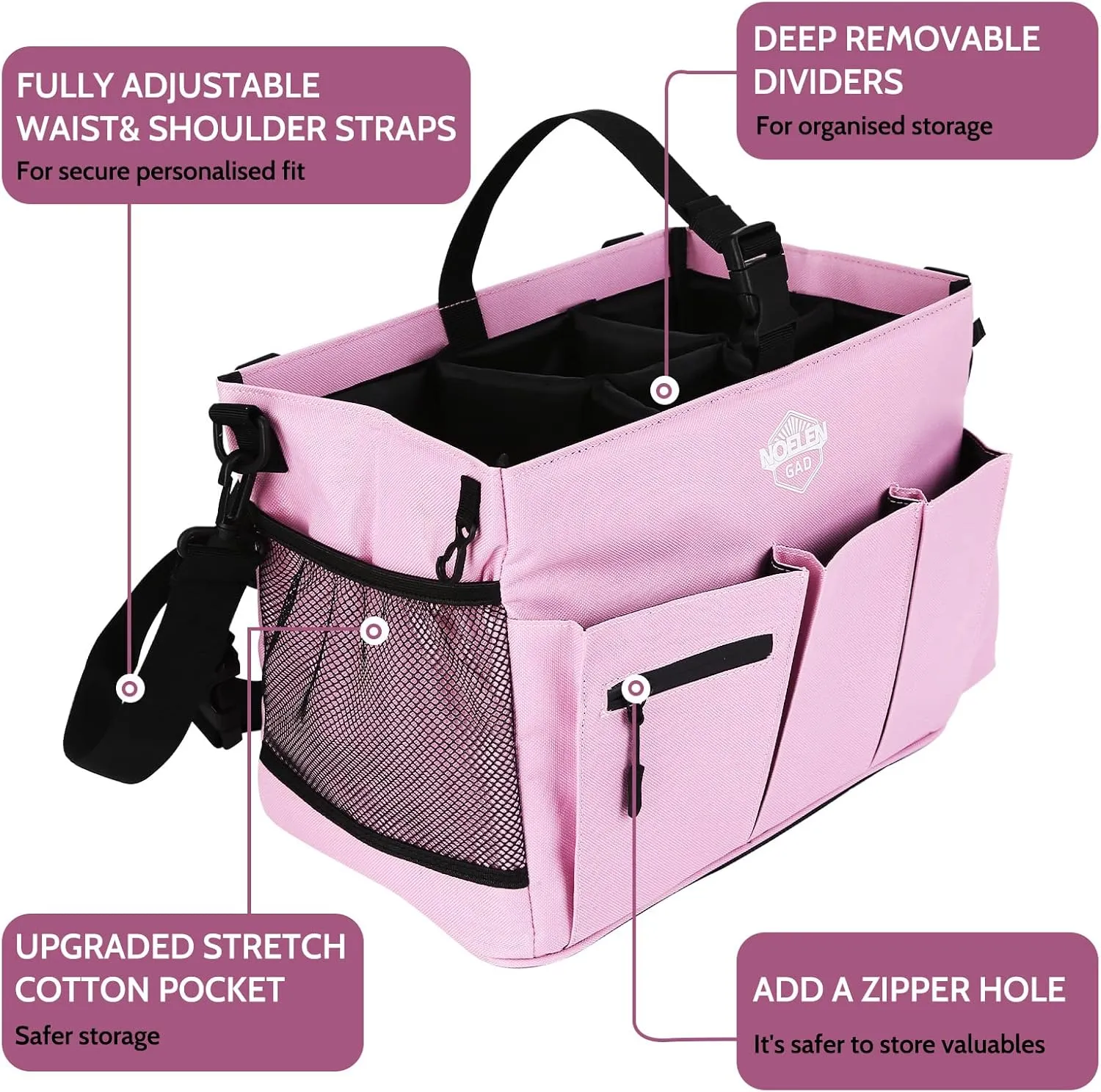 Large Wearable Cleaning Caddy Bags with Handle and Shoulder and Waist Straps,for Cleaning Supplies,for Furniture Storage,Car Organizer, 15x10x8 inchs
