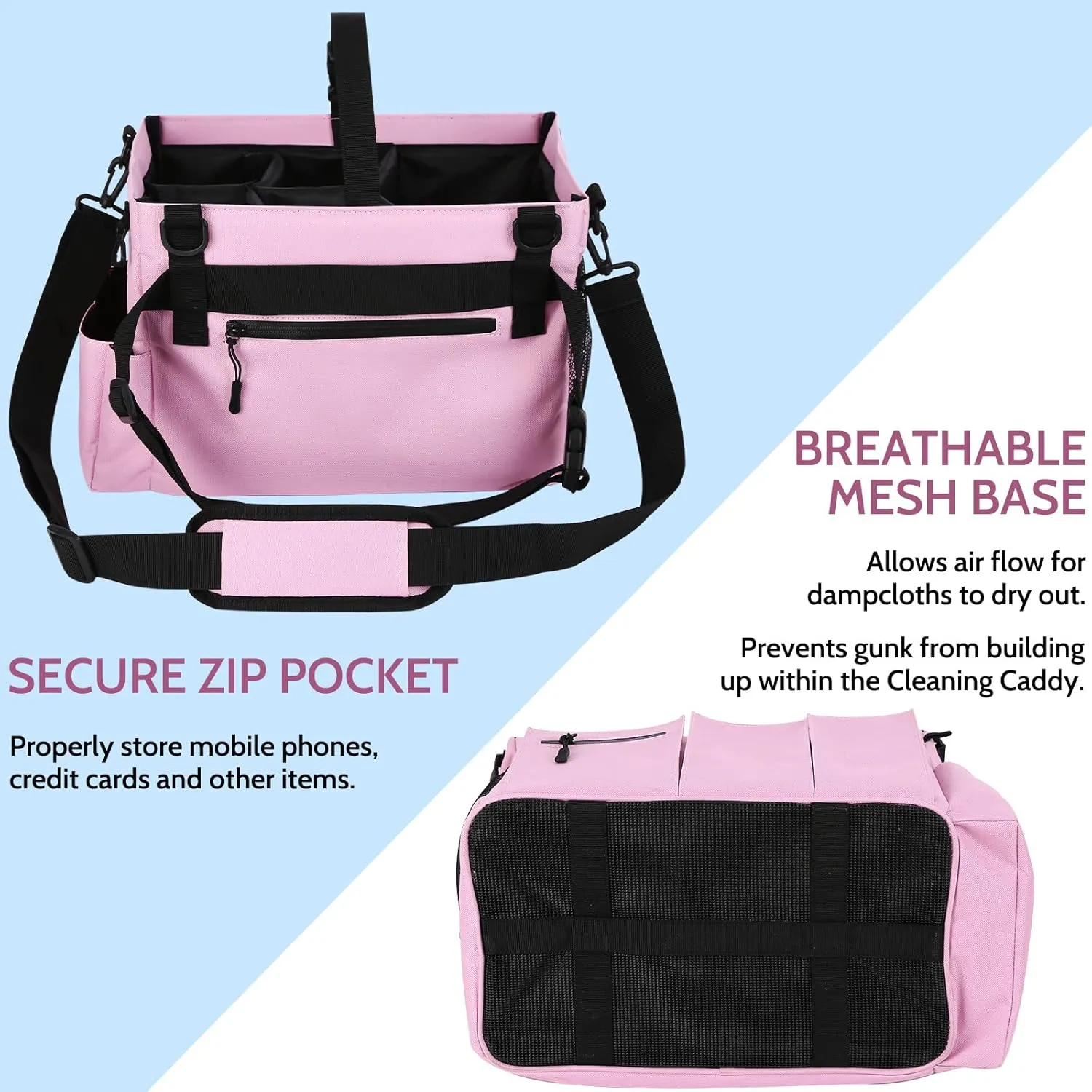 Large Wearable Cleaning Caddy Bags with Handle and Shoulder and Waist Straps,for Cleaning Supplies,for Furniture Storage,Car Organizer, 15x10x8 inchs