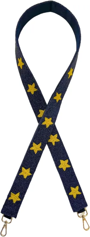 Lashicorn Navy Blue with Yellow Stars Beaded Purse Strap 49” Notre Dame Navy Virginia Michigan Gold Clasp Game Day Clear Stadium Bag Game