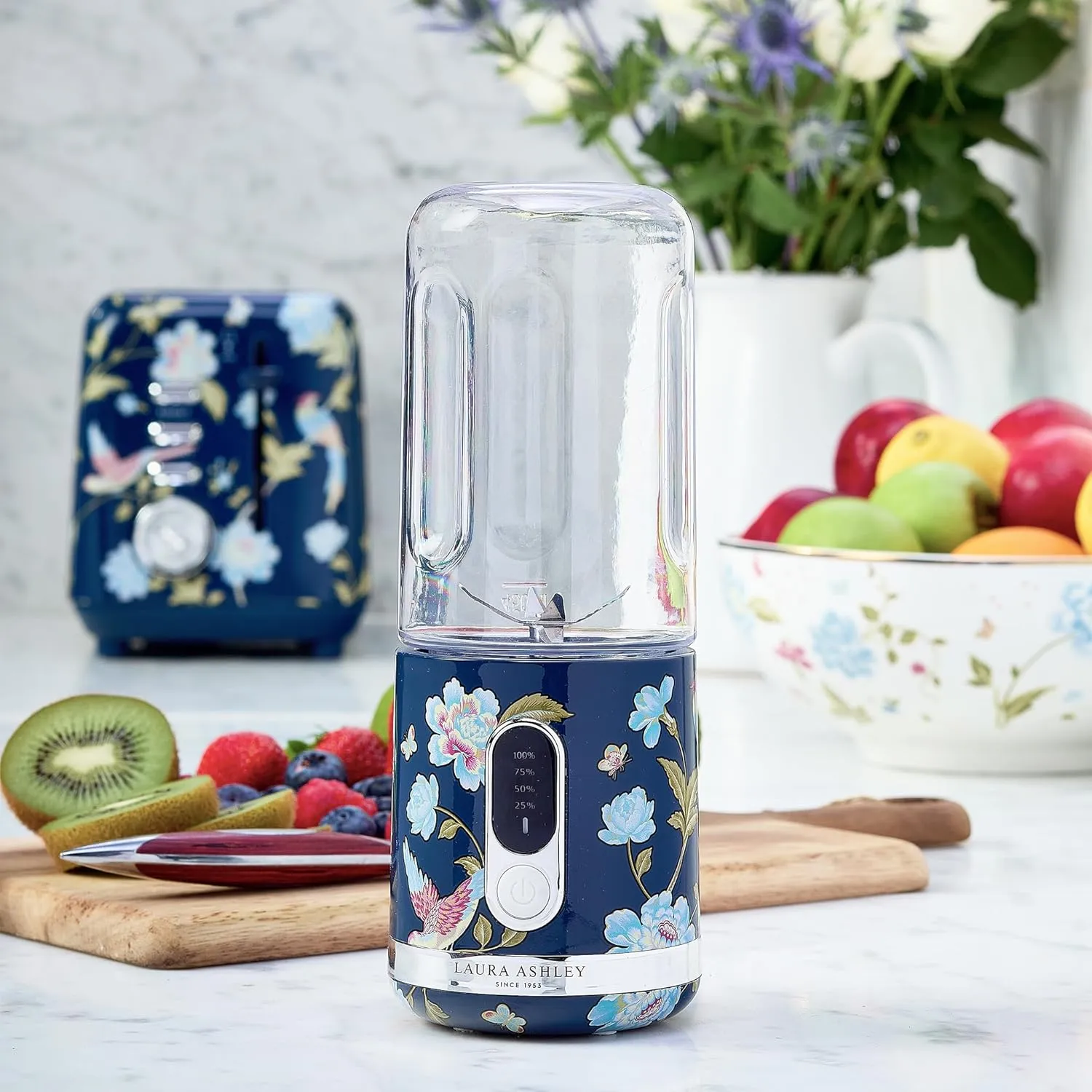 Laura Ashley Portable Blender for Smoothies by VQ - Compact, Powerful & Easy to use USB Rechargeable Mini Blender for Shakes and Smoothies with 450 mL Bottle - Smoothie Blender for Kitchen/Gym/Travel