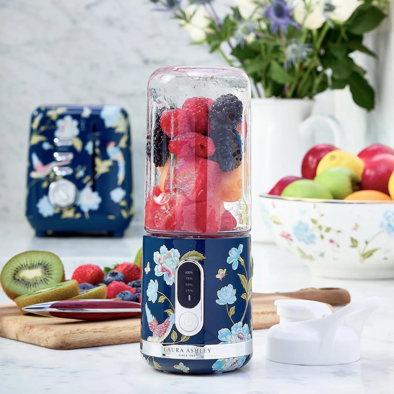 Laura Ashley Portable Blender for Smoothies by VQ - Compact, Powerful & Easy to use USB Rechargeable Mini Blender for Shakes and Smoothies with 450 mL Bottle - Smoothie Blender for Kitchen/Gym/Travel