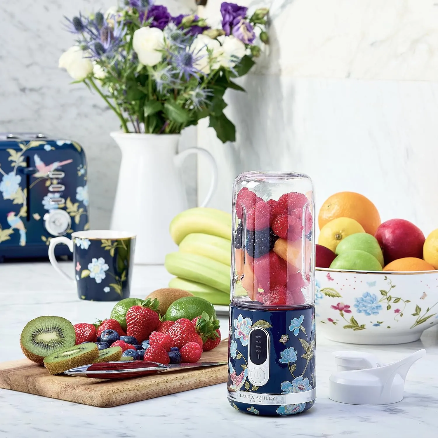 Laura Ashley Portable Blender for Smoothies by VQ - Compact, Powerful & Easy to use USB Rechargeable Mini Blender for Shakes and Smoothies with 450 mL Bottle - Smoothie Blender for Kitchen/Gym/Travel