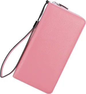 Lavemi Women's RFID Blocking 100% Leather Large Capacity Zip Around Wallet Phone Holder Clutch Travel Purse Wristlet