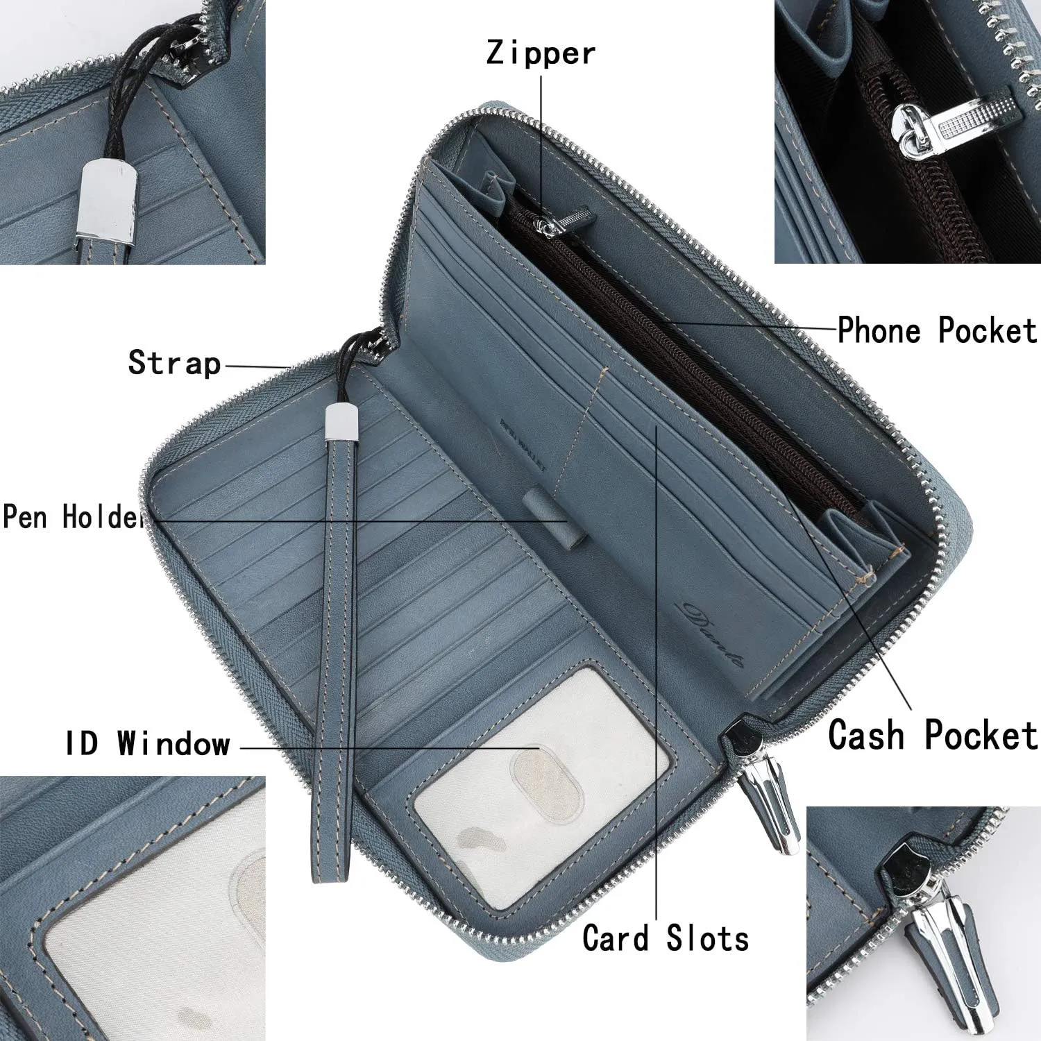 Lavemi Women's RFID Blocking 100% Leather Large Capacity Zip Around Wallet Phone Holder Clutch Travel Purse Wristlet