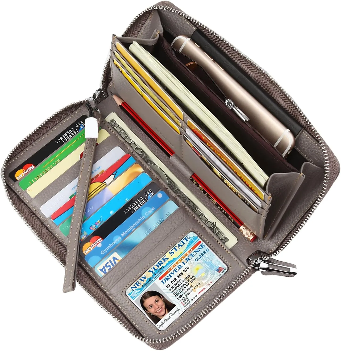 Lavemi Women's RFID Blocking 100% Leather Large Capacity Zip Around Wallet Phone Holder Clutch Travel Purse Wristlet