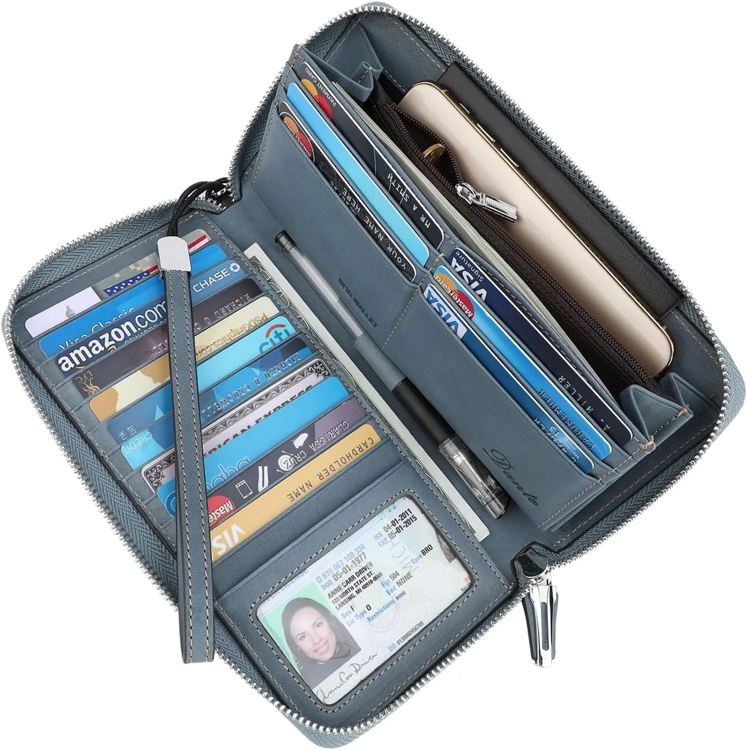 Lavemi Women's RFID Blocking 100% Leather Large Capacity Zip Around Wallet Phone Holder Clutch Travel Purse Wristlet