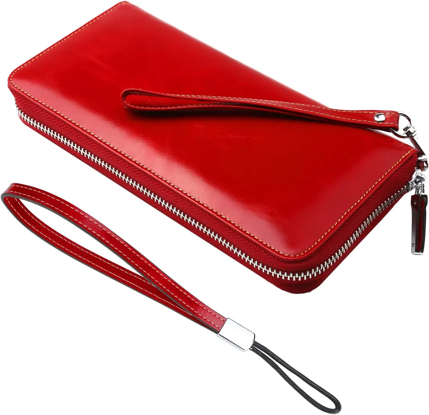 Lavemi Women's RFID Blocking 100% Leather Large Capacity Zip Around Wallet Phone Holder Clutch Travel Purse Wristlet