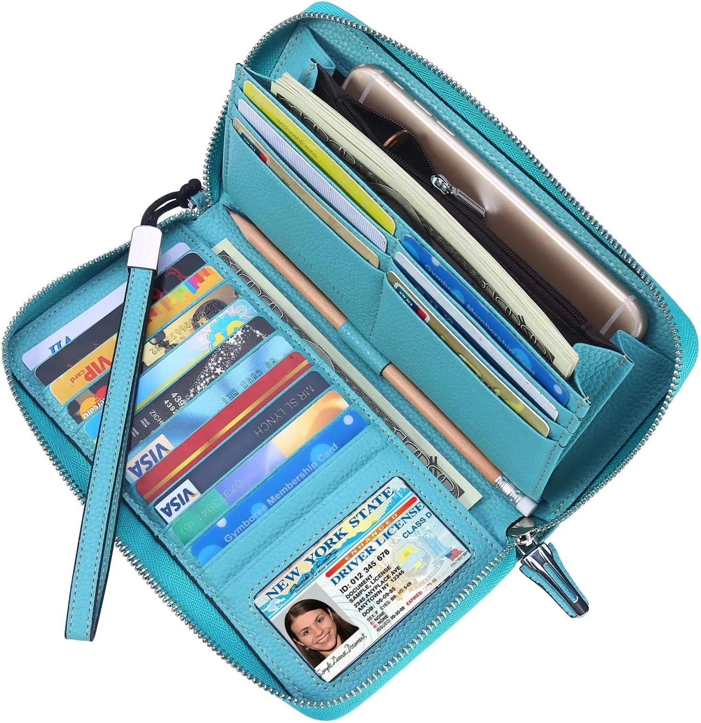 Lavemi Women's RFID Blocking 100% Leather Large Capacity Zip Around Wallet Phone Holder Clutch Travel Purse Wristlet