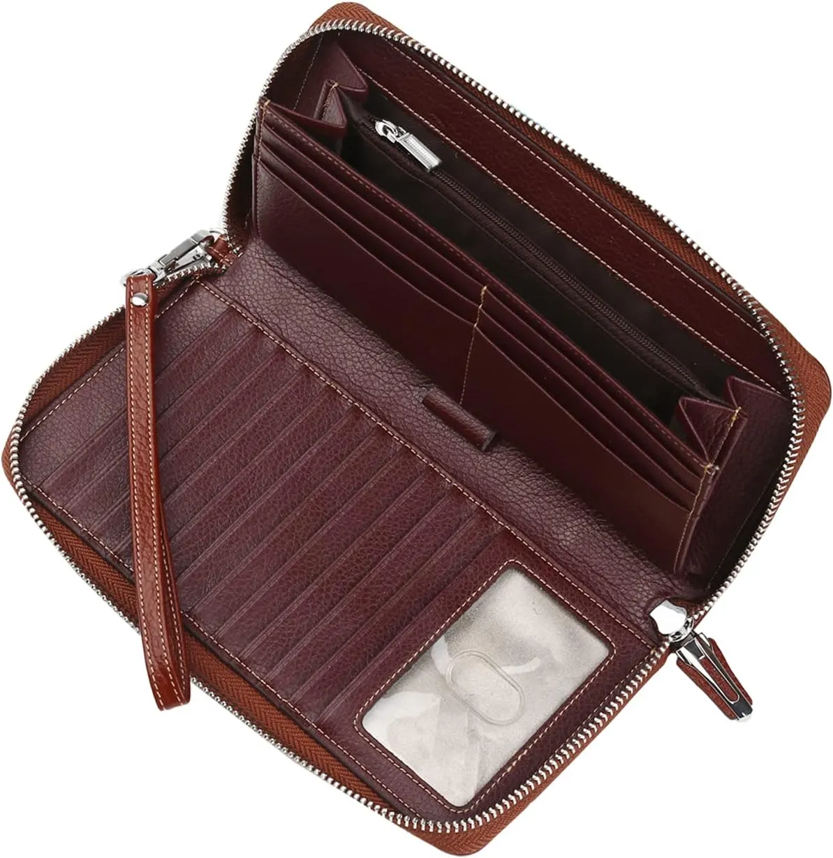 Lavemi Women's RFID Blocking 100% Leather Large Capacity Zip Around Wallet Phone Holder Clutch Travel Purse Wristlet