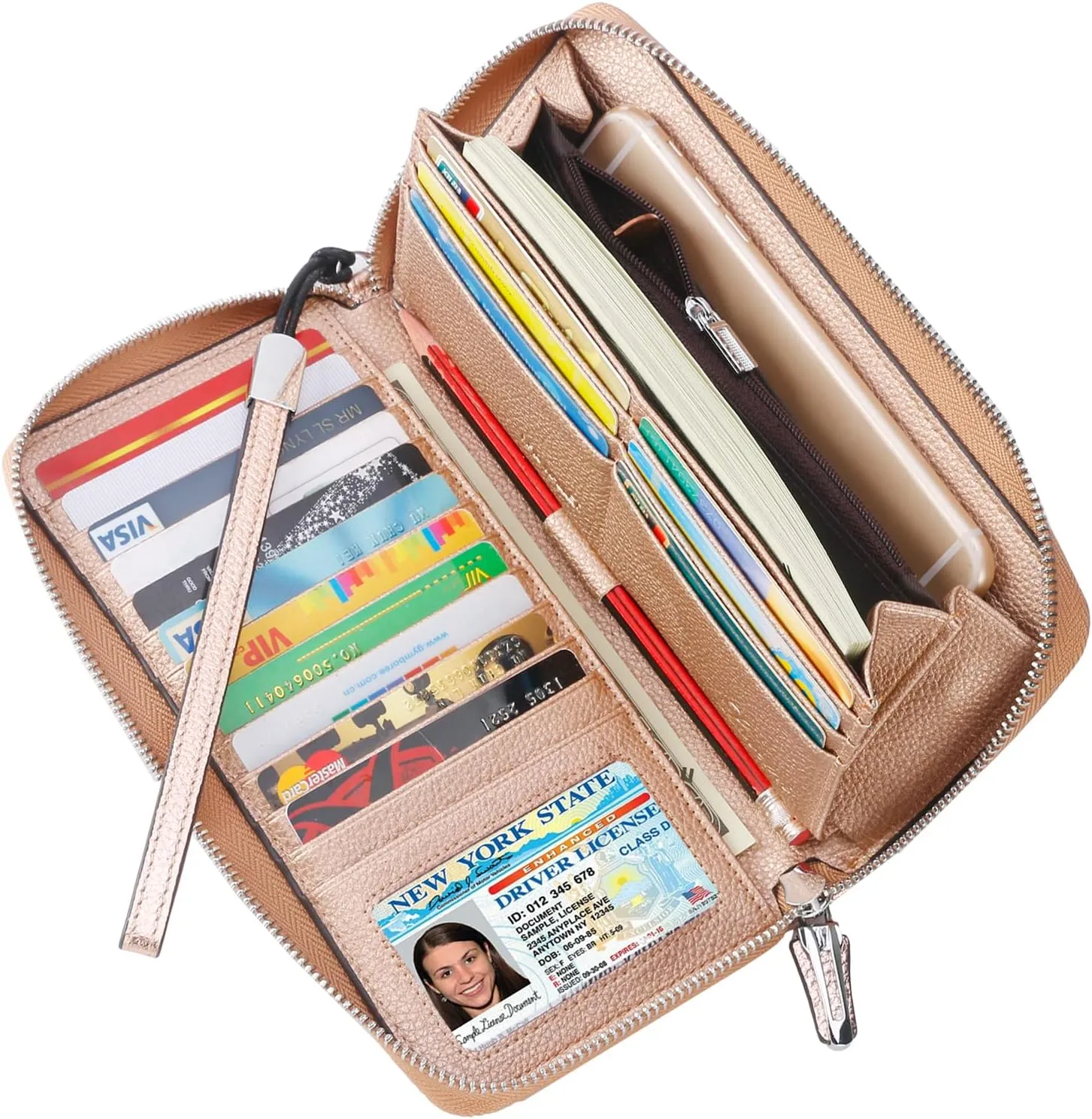 Lavemi Women's RFID Blocking 100% Leather Large Capacity Zip Around Wallet Phone Holder Clutch Travel Purse Wristlet