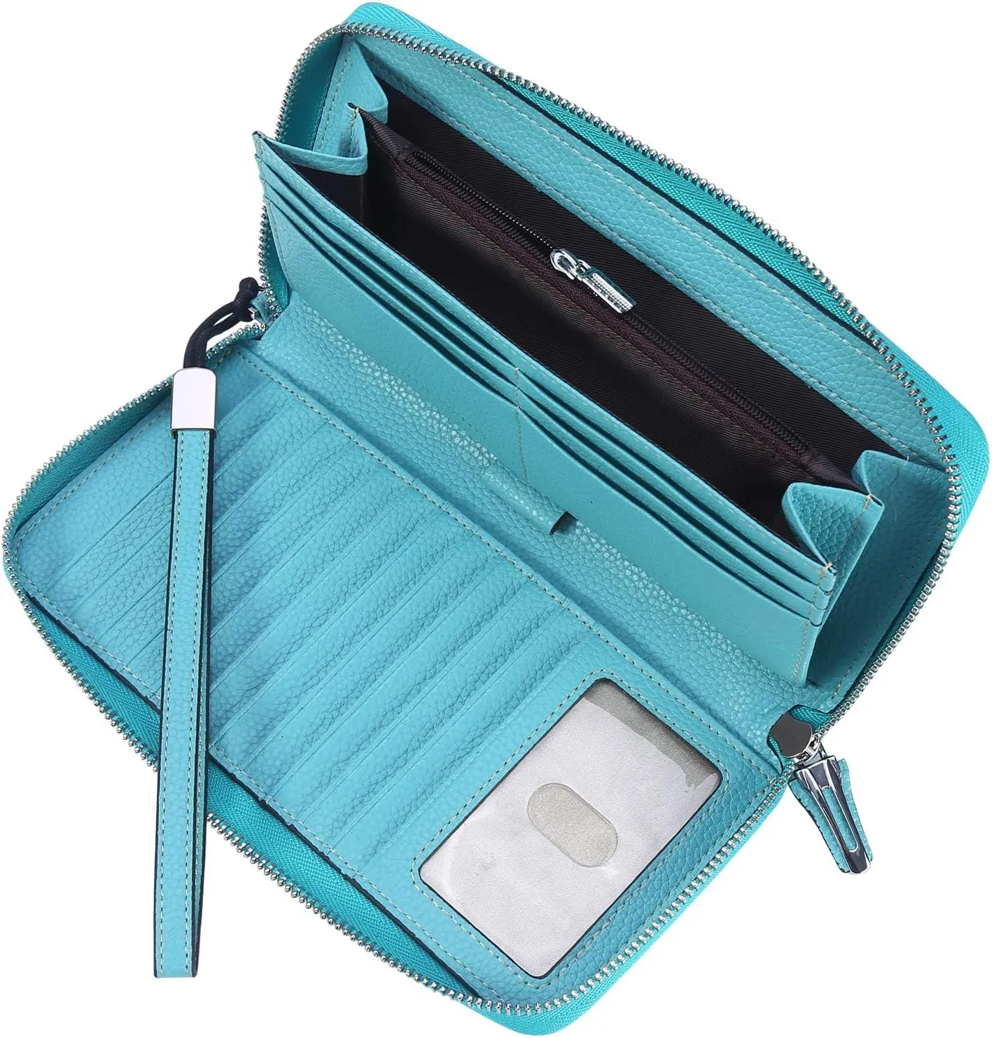 Lavemi Women's RFID Blocking 100% Leather Large Capacity Zip Around Wallet Phone Holder Clutch Travel Purse Wristlet
